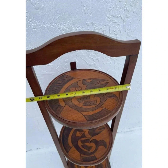 Vintage 3-Tier Solid Wood Round Carved Folding Table Pie Stand Plant Shelf 38.5" - Picture 11 of 11